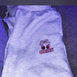 Cherry Embroidered Kids Sweatpants - Gray